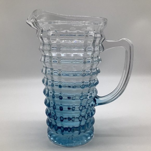Blue and Clear Textured Cube Effect Glass Ombre Colored Blue Pitcher - Picture 13 of 16